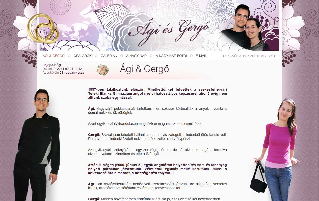 Ági és Gergő esküvői honlap - nyitóoldal az esküvő előtt, GevaPC honlap
