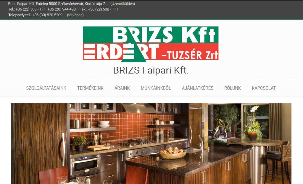 Brizs Faipari Kft honlap nyitóoldal 