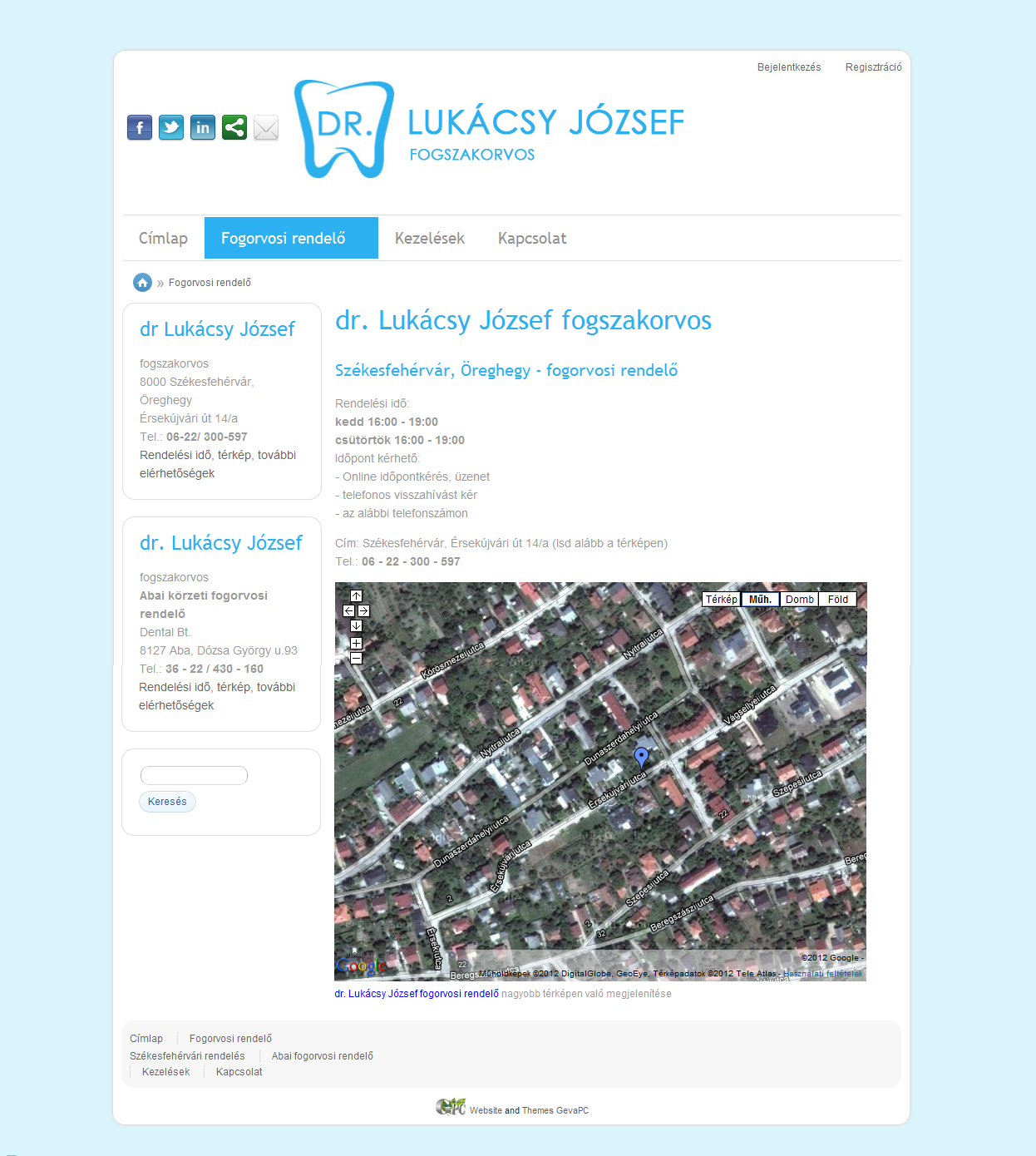 dr Lukácsy József fogszakorvos honlap belső oldal - GEvaPC honlap és smink