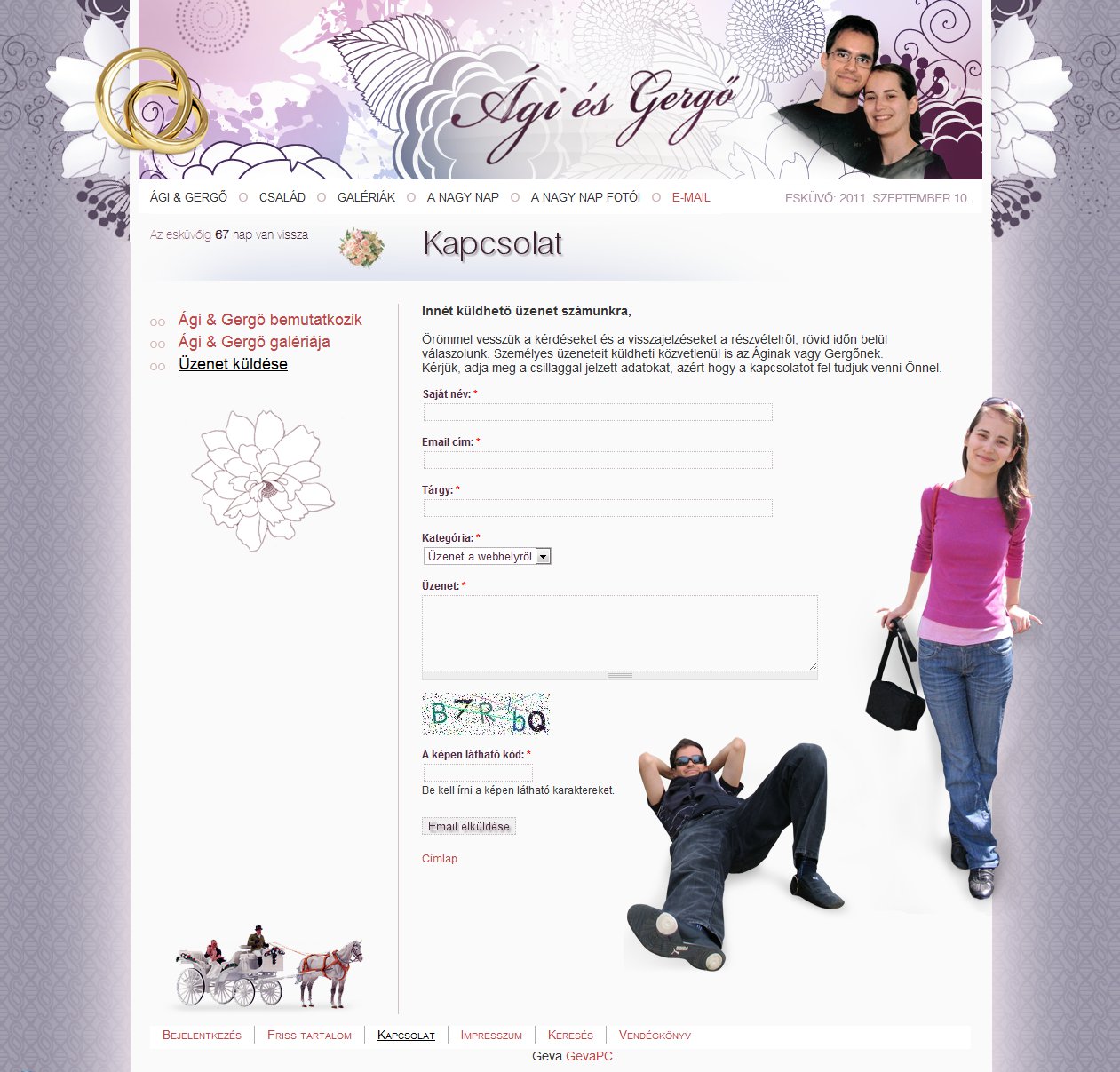 Ági és Gergő esküvői honlap - kapcsolat űrlap, esküvő előtt