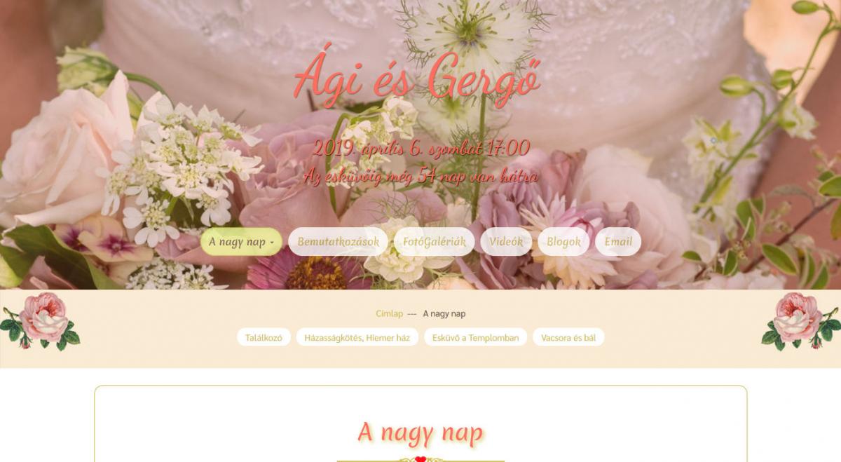 Esküvői honlap demo - GevaPC fejlesztés, korall színnel kombinálva