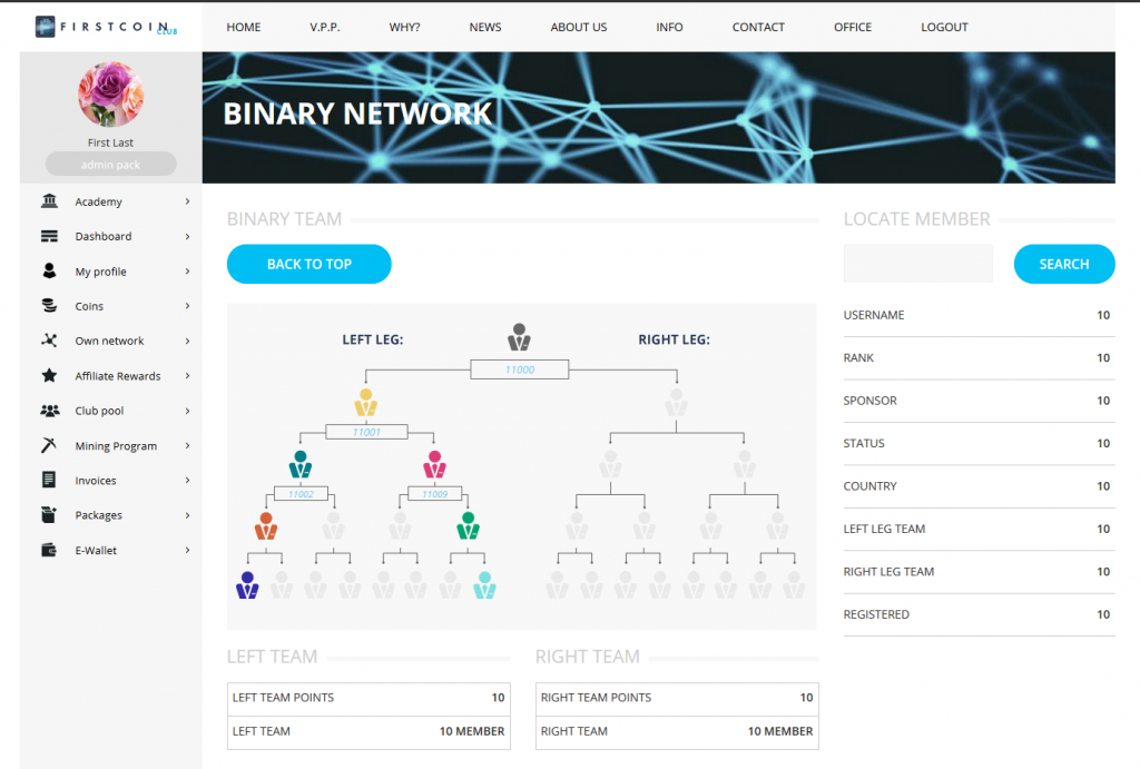 FirstCoin.club - bináris hálózat háló