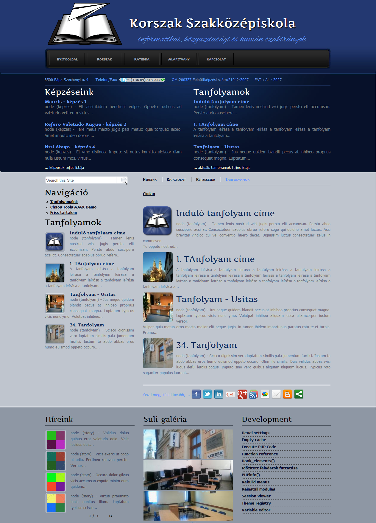 Korszak iskola belső oldal - GevaPC Drupal honlap és smink