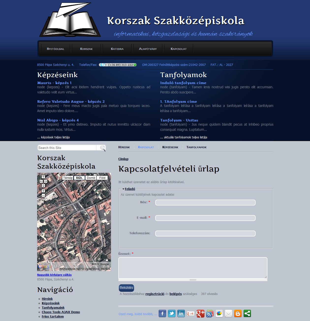 Korszak iskola - GevaPC Drupal honlap és smink - Kapcsolat űrlap oldala