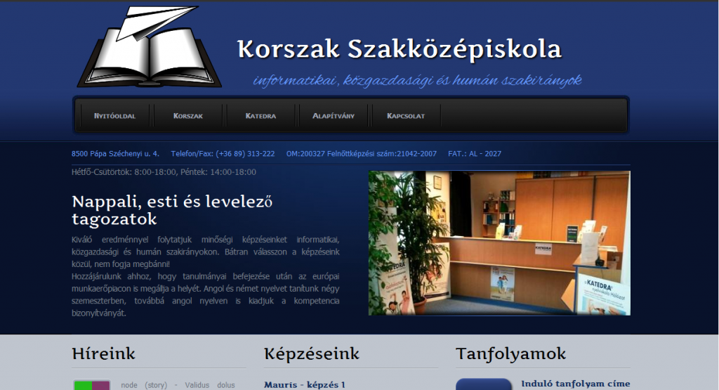 Korszak iskola - GevaPC Drupal honlap és smink(tervezet)
