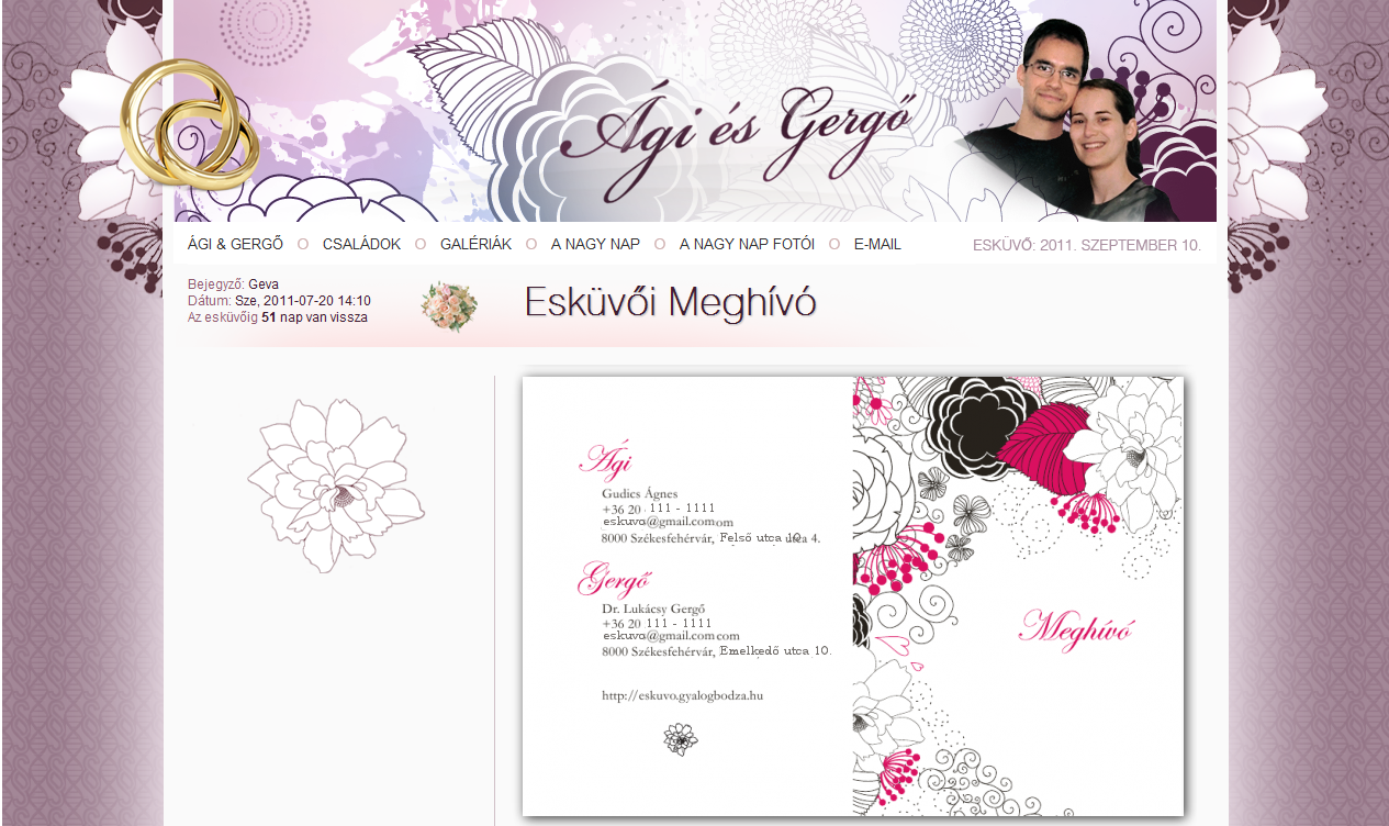 Ági és Gergő esküvői honlap - esküvői online meghívó, GevaPC fejlesztés