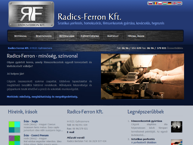 Radics-Ferron Kft honlap nyitóoldala és smink - Geva fejlesztés
